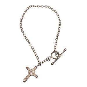 Sterling Silver Cross Bracelet True Hearts Toggle Clasp Religious Jewelry 6 Gram